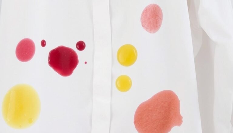 Diversas manchas comuns em roupas brancas, incluindo vinho, gordura e suor