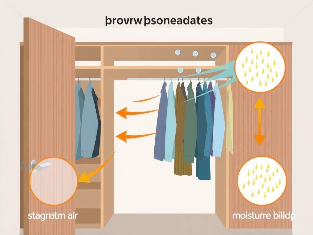 Ilustração mostrando a falta de ventilação em um guarda-roupa Ilustração mostrando a falta de ventilação em um guarda-roupa