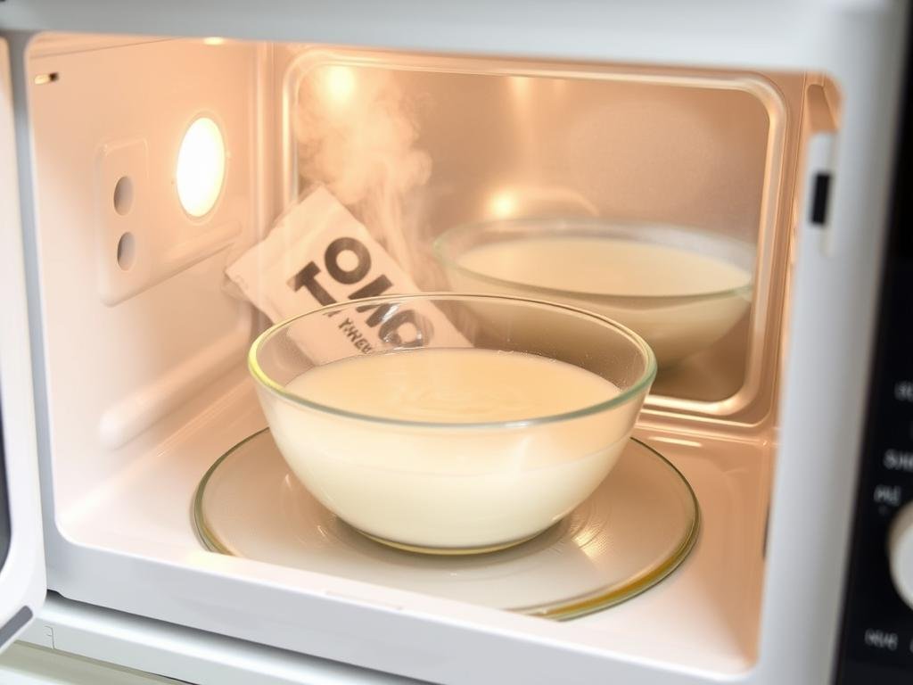 Limpeza de microondas com solução de vinagre e bicarbonato