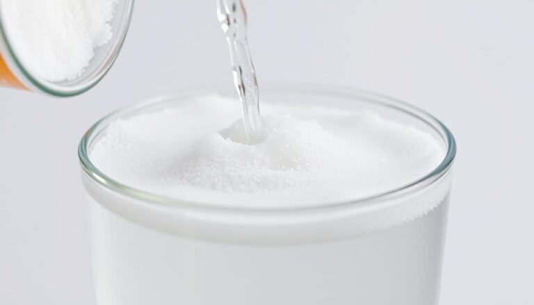 Reação química entre vinagre e bicarbonato de sódio formando bolhas