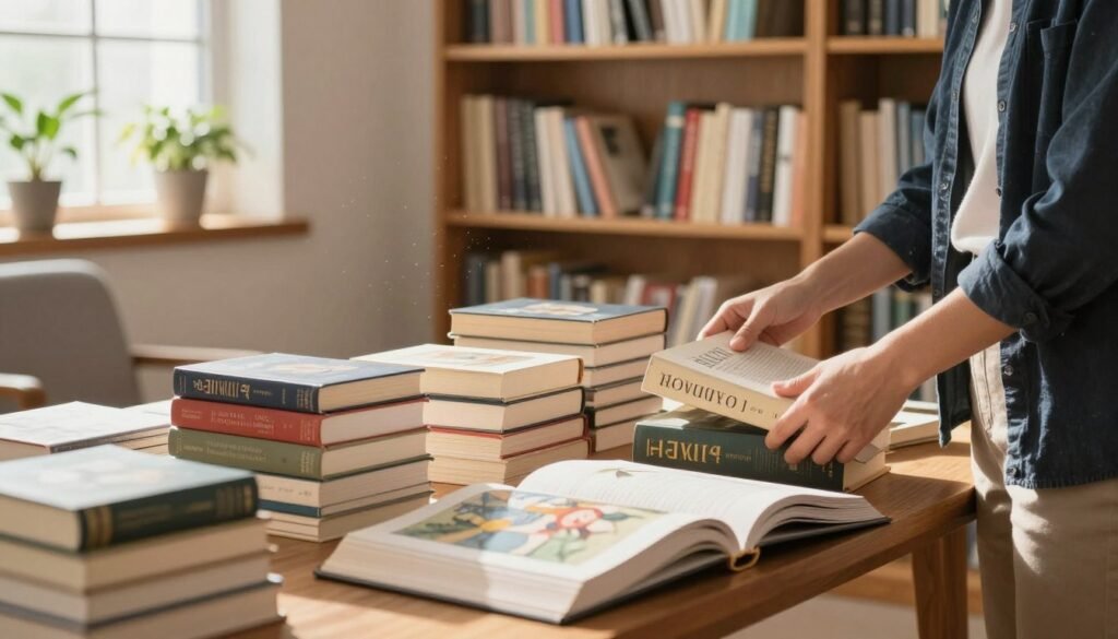 triagem estante coleção livros