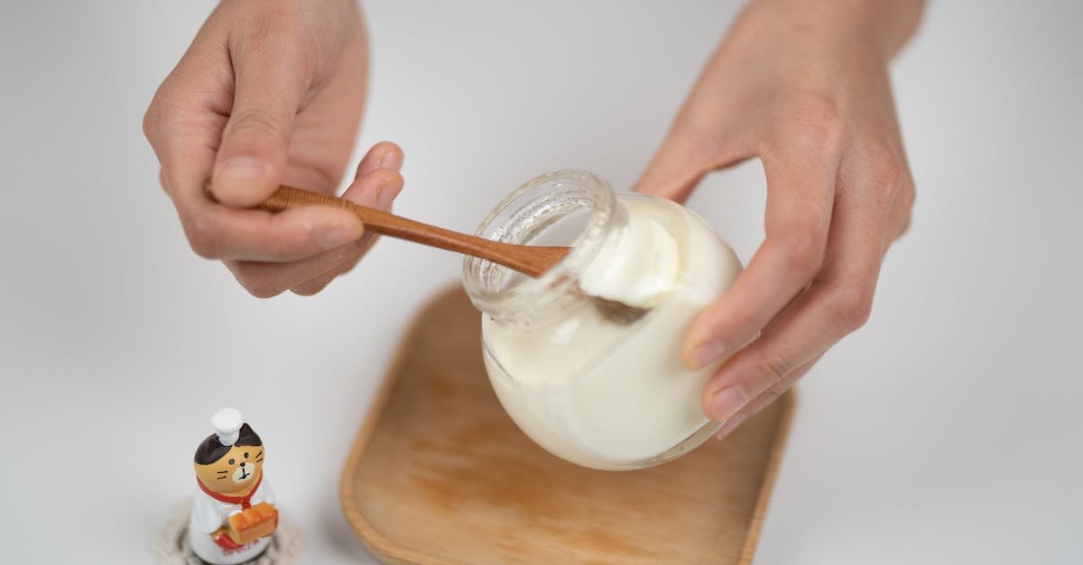 Iogurte natural caseiro servido em pote de vidro com colher de bambu